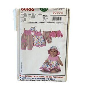 Burda 9712 Baby Sewing Pattern Coordinates Dress Hat Pants Sizes 3M-18M